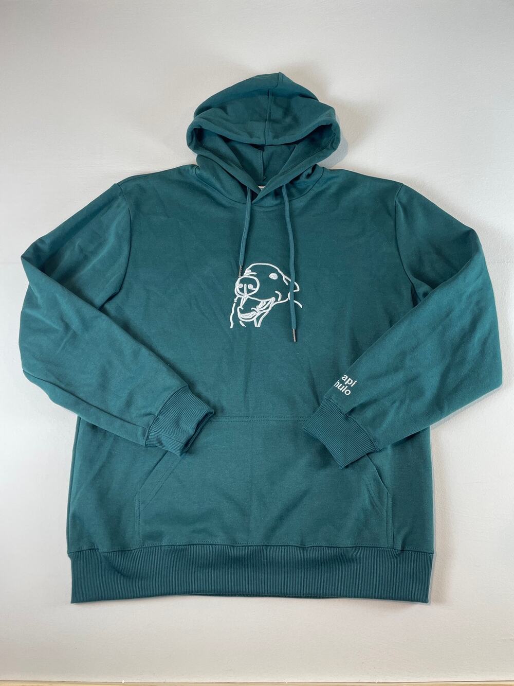 Vango Streetwear Green Hoodie Embroidered Dog Graphic Papi Chulo Sleeve Size L